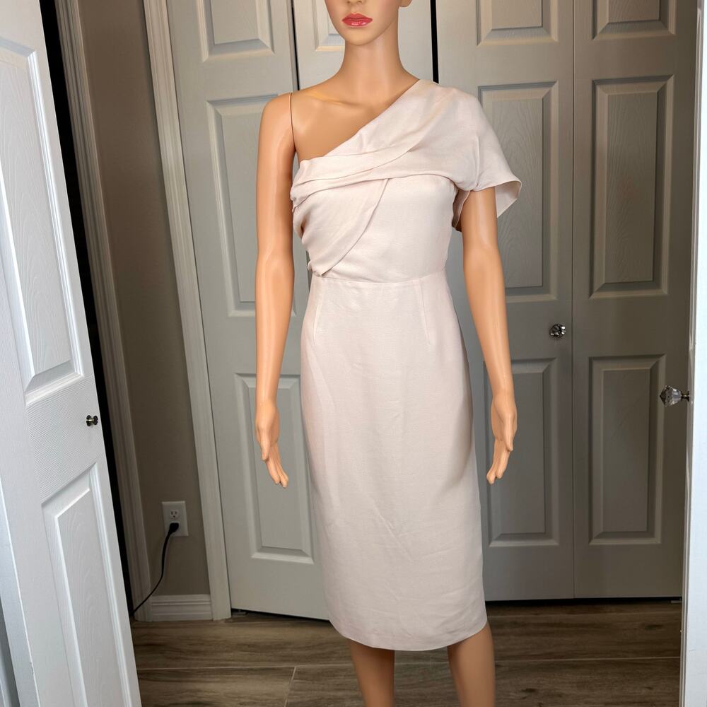 REISS Womens Riana One Shoulder Draped Midi Dress in Pink Cocktail Wedding 2 - Picture 3 of 12